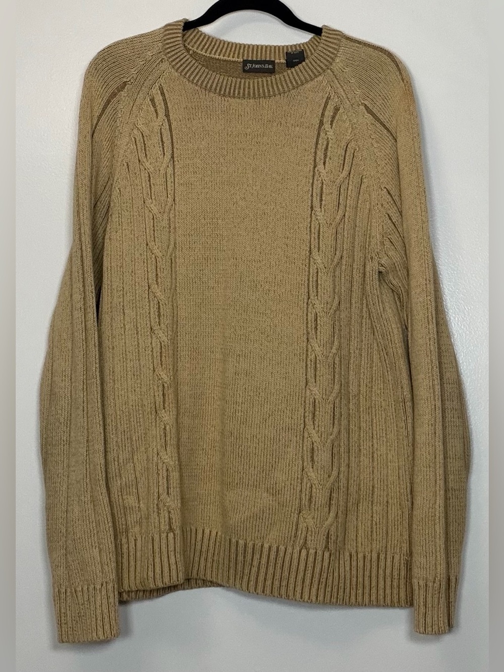 Vintage St. John's Bay Men's Cable Knit Crewneck Sweater - Camel Tan